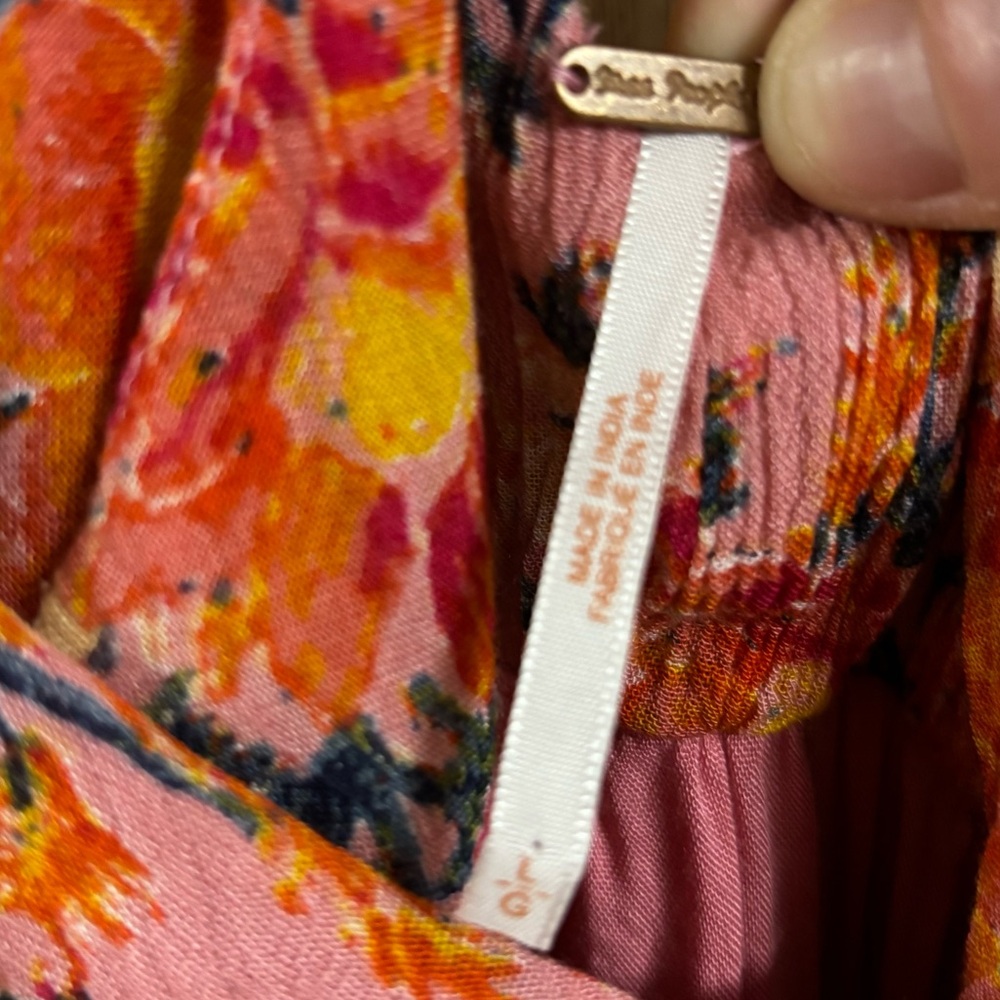 FREE PEOPLE Floral MINI DRESS with Tassels! Flirty Girly Boho Smocked Coral Pink - Picture 6 of 7